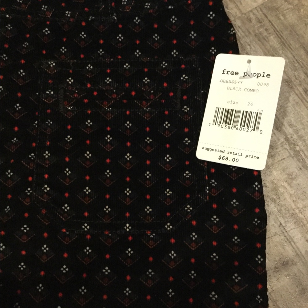 NWT Free People Black Printed Joanie Cord Skirt - Picture 7 of 8
